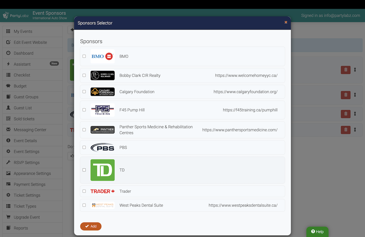Adding Sponsors To Event